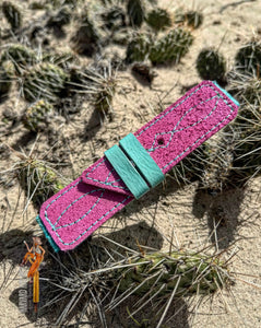 Gunslinger stitch Buckarette Band - pink & turquoise rough-out