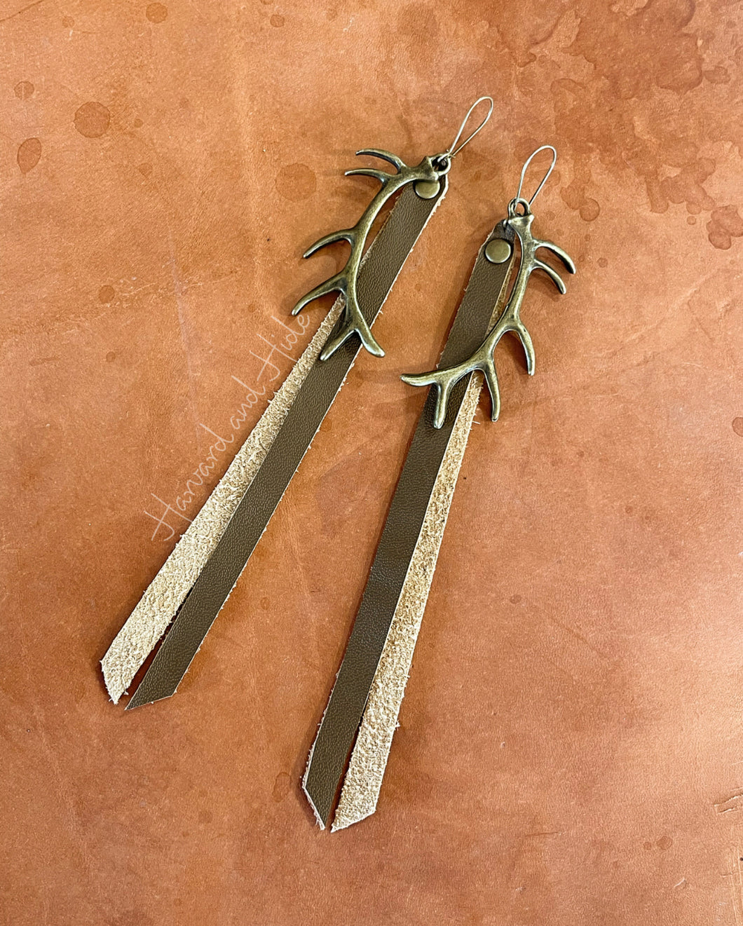 Elk Antler Fringed Earrings in Bronze